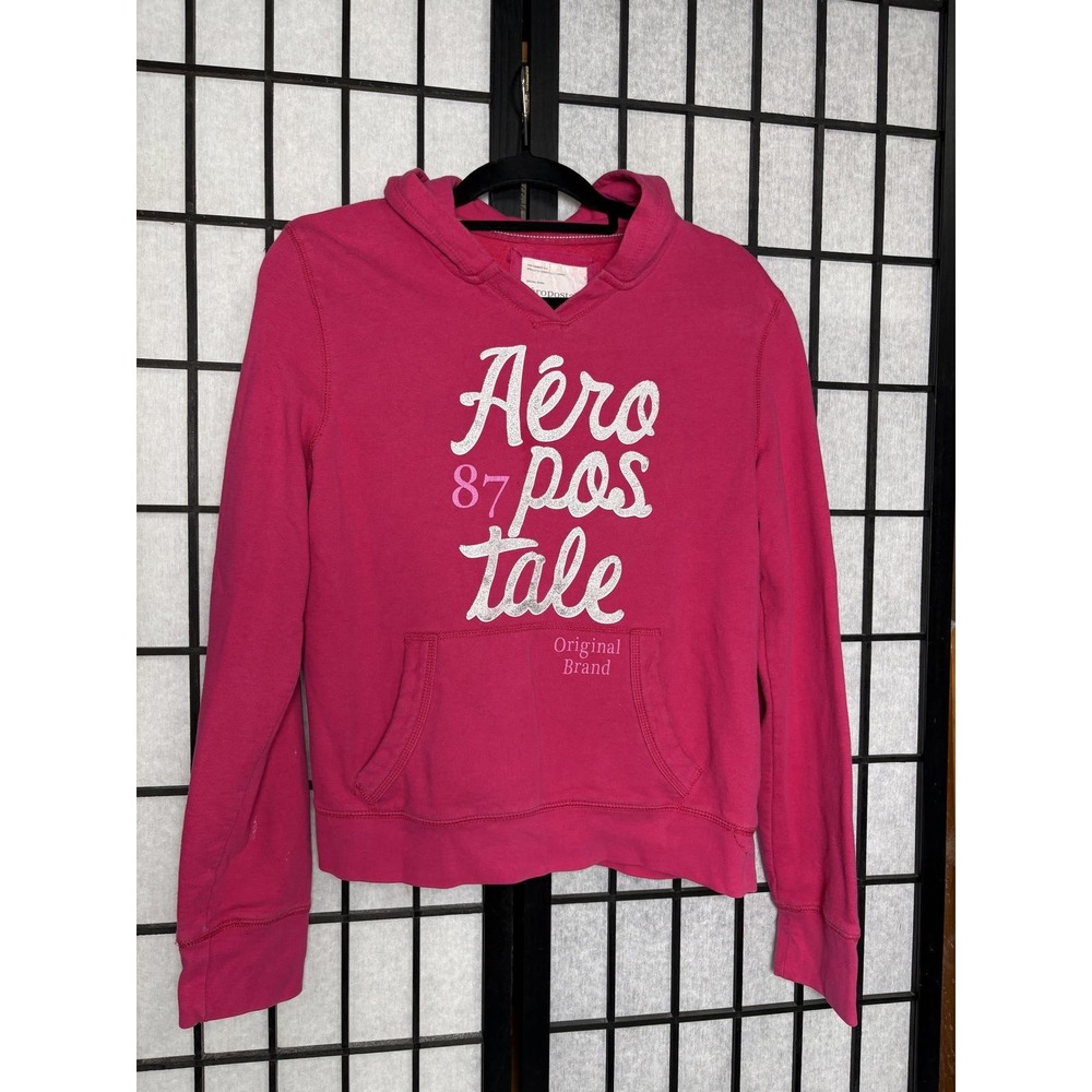 Aeropostale Womens Pink Graphic Hoodie Sweatshirt Fleece Original Brand XL TG